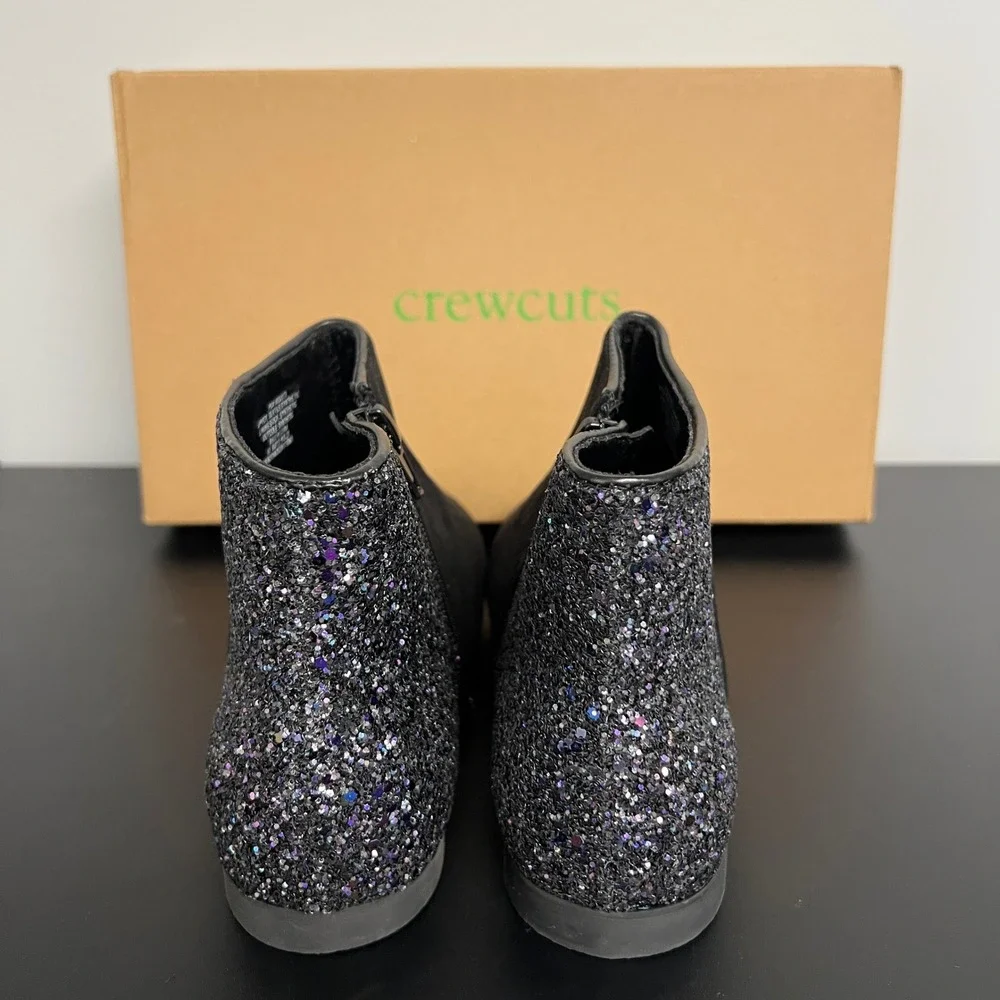 Crewcuts Girls Glitter-Back Boots Black Multi Ankle Booties BU913 Size K3 NEW